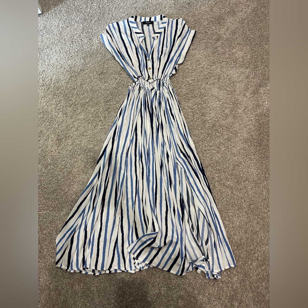 Aakaa Blue and White Striped Dress